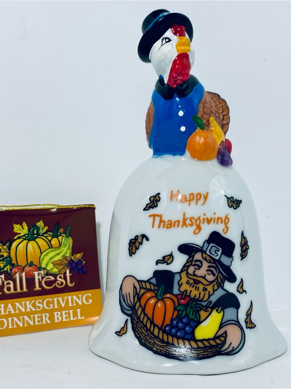 Thanksgiving Turkey Porcelain Handbell Pumpkin Clapper K's Collection NWT